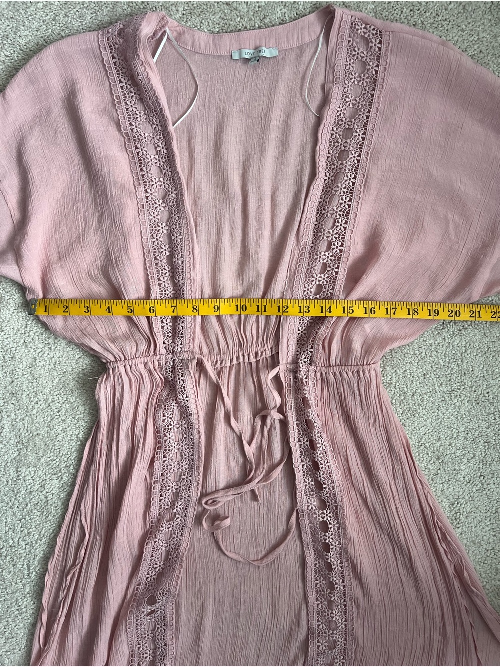 Love Tree Blush Pink Crochet Trim Kimono Duster Cardigan - Picture 7 of 10